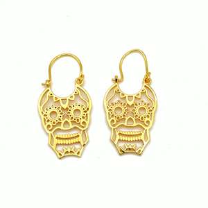 Pendientes de Aro de Calavera de Diablo a la Moda, Chapados en Oro 18K, de Latón, Estilo Gótico Punk, Venta al por Mayor para Mujer - Product Image 1