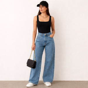 OEM Wholesale Women's Square Neck Solid Color Spandex Cotton Blend stylist Tank <b>Tops</b> 200g Eco-Friendly Anti-Pilling Breathable - Product Image 4