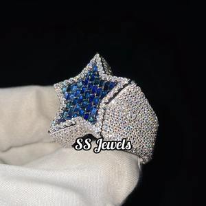 Anillo de campeón de estrella para hombre 4,85 Ct Moissanite VVS1 Claridad Rodio Plateado Pave Ajuste 925 Plata de ley Boda Fiesta Hip Hop - Product Image 1