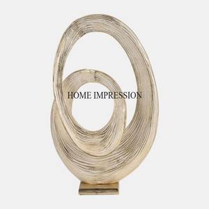 Designer antique unique coulé en aluminium poli brillant de couleur argentée avec cadre rond en bois et fourniture de sculpture de base d'Inde - Product Image 6