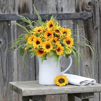 Tiges de tournesols artificiels en soie au toucher réel, fausses tournesoles pour la décoration de table de mariage, arrangement floral pour la maison