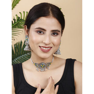 GS Green Yellow Round Center Flower <b>Choker</b> with Zircon for Party Occasions - Product Image 2