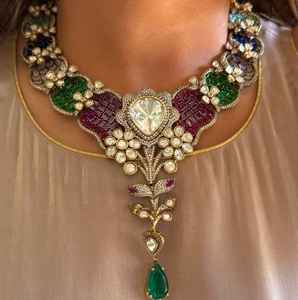 Indian Manufacturer Designer Uncut Polki Ruby Moissanite <b>Collar</b> Necklace AD CZ <b>For</b> Girls <b>Women</b> Party Wear Ethnic - Product Image 2