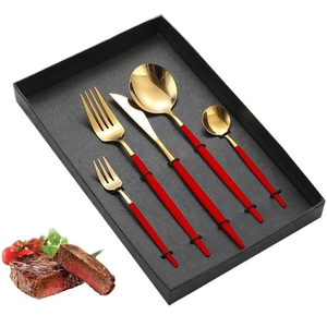 Ensemble de couverts en laiton avec poignée en or vert pour ustensiles de cuisine Table à dîner ensemble de couverts en acier miroir avec vernis - Product Image 5