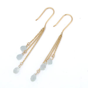 Bijoux à la mode en aigue-marine naturelle, boucles d'oreilles en pierres précieuses, or jaune massif 18K, boucles d'oreilles pendantes pour femmes et filles - Product Image 2
