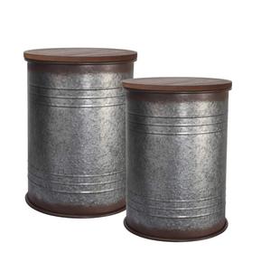 Solid Round Wood Top Galvanized Farmhouse Coffee Side <b>Table</b> for Home Hallway <b>Industrial</b> Furniture Designer Iron Metal Tea <b>Table</b> - Product Image 3