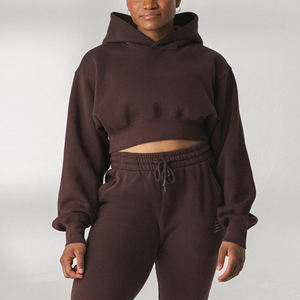 Streetwear Femme Manches Longues Crop Top Sportif Blank Hoodies Crewneck Sweatshirts Oversized Customized Crop Pullover Hoodie - Product Image 4