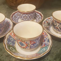Ensemble de tasses et soucoupes en céramique et porcelaine de style arabe-américain pour thé et café, écologiques, motifs variés, poignée avec bordure en or véritable