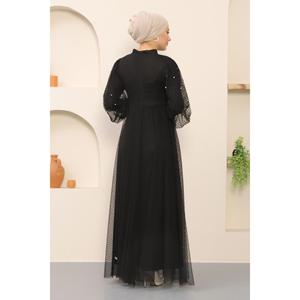 Vestido Casual Negro con Puntos, Talla XS, Largo Maxi, Cintura Natural, Mangas Regulares, Silueta en A, 100% Poliéster-MSW12238-1 - Product Image 5