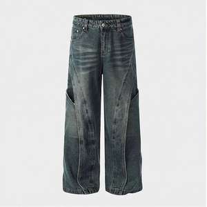 Custom Logo Loose Fit Denim Pants Men'S <b>Jeans</b> Pants Blank Faded Vintage Acid Washed Denim Baggy <b>Jeans</b> for Men - Product Image 1