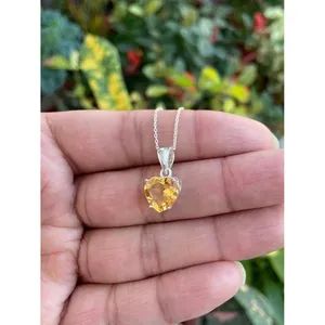 14K Gold 925 <b>Silver</b> Citrine Heart Shape Necklace Emerald Cut Diamond Rhodium Plated <b>Box</b> <b>Chain</b> Freshwater Pearl Zircon Orthodox - Product Image 3