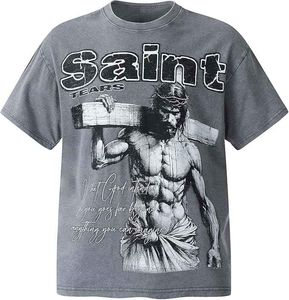 เสื้อยืดคอกลมผ้าฝ้าย100% สำหรับผู้ชายพิมพ์โลโก้แบบกำหนดเองได้ผ้าถักลายฮิปฮอปสีทึบ - Product Image 1