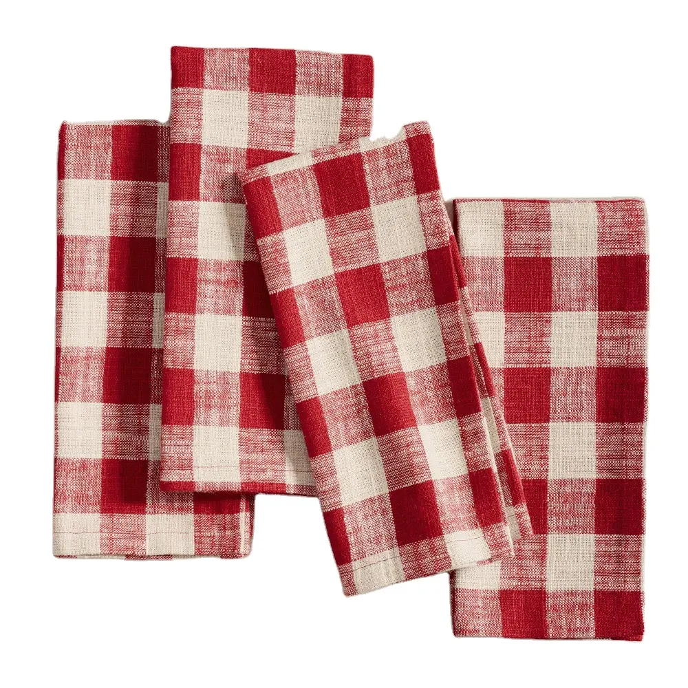 Bold Buffalo Checked Yarn Dyed Napkins Cloth Washed Rustic Thick Reusable Oversize Custom Table Cloth Dinner Wedding Napkin