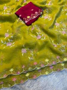 Sari de seda suave y crujiente de diseñador y sari con bordado de pedrería para bodas, fiestas, festivales, ropa étnica para mujeres - Product Image 3