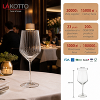 Verre à vin côtelé en cristal LAKOTTO 500 ml, bol rond pour service hôtelier, verrerie pour service d'eau, fabricant OEM de logos