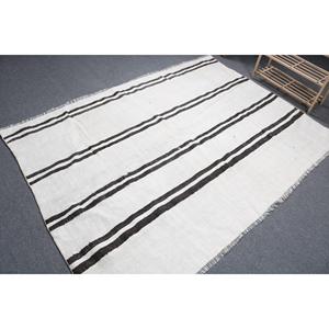 พรมตุรกีขนาด 6.7x4.9 ฟุต ลายพืชและต้นไม้สีขาววินเทจ ทำจากขนสัตว์ - Product Image 4