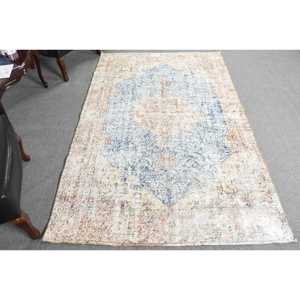 Alfombra Turca Vintage Grande de 5x8.2 pies, Alfombra Azul Ikat de Lana - Product Image 1