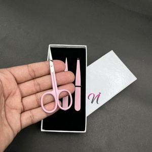 Tijeras de resorte de curva mezclada de lujo, pinzas de cejas de gran calidad hechas a mano de color rosa claro para pelos de cejas, Punta puntiaguda, venta al por mayor - Product Image 3