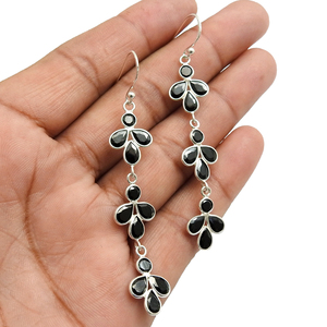 Vente chaude bonne qualité 925 en argent Sterling noir zircon cubique luxe boucles d'oreilles pour femme filles bijoux faits à la main inde - Product Image 2