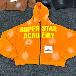 Baggy 350 gramos French Terry Fleece Heavyweight Pullover Hoodie 100% algodón Unisex Boxy Custom Zip up Rhinestone invierno a prueba de viento - Product Image 5