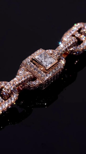 Chaîne cubaine Iced Out en argent sterling 925 plaqué rhodium avec diamants Moissanite VVS, design géométrique, pour mariage de luxe - Product Image 6