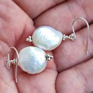 925 Sterling <b>Silver</b> Freshwater Baroque Pearl <b>Dangle</b> <b>Earrings</b> Handmade Gold Jewelry Danglepearl <b>Silver</b> <b>Earrings</b> - Product Image 6