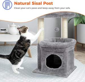 Modern Plastic <b>Cat</b> Tree Tower <b>for</b> Indoor <b>Cats</b> with Private Cozy <b>Cat</b> Condo Natural Sisal <b>Scratching</b> <b>Posts</b> Plush Pom-pom - Product Image 6