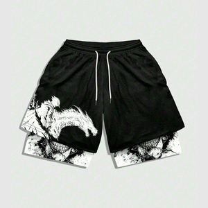 Pantalones cortos de baloncesto informales con cordón en la cintura para hombre, pantalones cortos lavados con letras y rayas personalizados para hombre 2024 - Product Image 1
