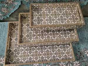 Bandeja de madera con estampado esmaltado ecológico, bandeja decorativa hecha a mano para una decoración elegante para el hogar, bandejas decorativas - Product Image 2