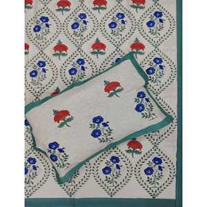 Hand Block Printed King Size 100% Cotton Double Bedsheet Pillow Cover Eco-Friendly Floral <b>Comforter</b> <b>Set</b> for Home 3 Pcs <b>Set</b> - Product Image 1