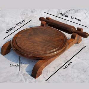 Natural <b>Wood</b> Eco-Friendly Roti Maker Fixed Belan Stand Chakla Belan Floral Pattern Customized Design Antique Style Premium - Product Image 3