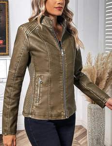 Chaqueta de Cuero de Alta Calidad para Mujer, Chaqueta de Cuero Informal Personalizable, Transpirable, con Cremallera, para Invierno - Product Image 4