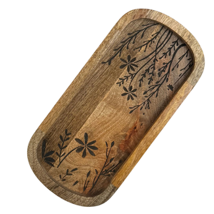 Plateau de service rond en bois vintage avec poignée en laiton doré, plateau de petit-déjeuner décoratif en bois de noyer de luxe pour accessoires de cuisine - Product Image 4