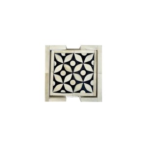 MUGHALCRAFTS Natural Bone Inlay Coaster <b>Set</b> of 4 Eco-Friendly Classic Style <b>Square</b> Pad with Stand for Kitchen Table Sustainable - Product Image 2