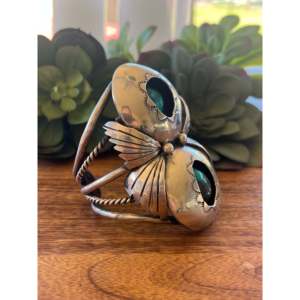 Vintage Navajo Kingman Turquoise & Sterling <b>Silver</b> <b>Cuff</b> <b>Bracelet</b> Made in Fashion Style - Product Image 3