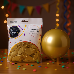Ballons en latex Party Love, or chromé, 30 cm, qualité supérieure, sac de 50 pièces - Product Image 3