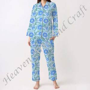 Ensemble de pyjama pour femmes 100% coton, vêtements de maison doux, ensemble de pyjama printemps/été, motif floral/CHARACTERE/Lettre/Motif/Vacances/Arbre, PJ057 - Product Image 4