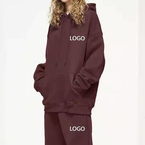 Jersey de invierno con capucha y traje de jogging para mujer, conjunto de dos piezas de algodón personalizado al por mayor, Sudadera con capucha en blanco para mujer - Product Image 2