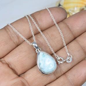 Diseño de joyería Larimar, colgante de piedras preciosas Larimar, colgante perfecto para niñas, colgante de plata de ley 925 con joyería estampada 925 - Product Image 2