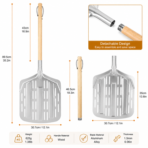 Pelle <span class=keywords><strong>à</strong></span> <span class=keywords><strong>pizza</strong></span> en aluminium Justa avec manche pliable en bois, design perforé pour un glissement facile de la pâte, idéale pour la cuisson au four - Product Image 2
