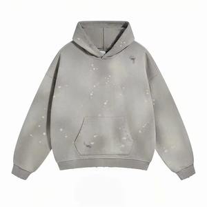 Custom Men's 450GSM Streetwear Retro Casual Oversized Hoodie Splash <b>Ink</b> <b>Distress</b> Ripped Monkey Wash Spray Dyed Solid Pattern - Product Image 1