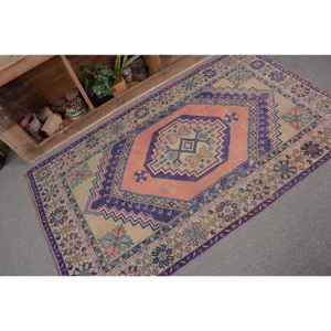 Tapis Vintage Turc Bohème Eco Friendly Medium Pile Violet Orange Patchwork Design Laine Latex 3.6X6.1 ft Forme Rectangulaire - Product Image 5