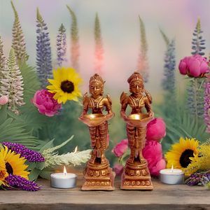 ของตกแต่งบ้านและห้องครัวคู่ทำจากทองเหลือง Deeplaxmi Showpiece สำหรับตกแต่ง Pooja Aarti - Product Image 5
