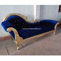 Sillón Chaise Longue de Lujo en Terciopelo Azul Francés, Estilo Antiguo, para Bodas, Sofá Europeo de Madera Maciza, Muebles para Sala de Estar, Indonesia
