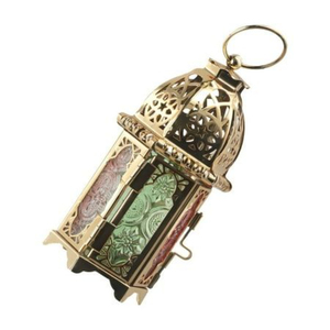 Attractive <b>Decorative</b> <b>Moroccan</b> Lantern Gold Metal With Green Glass Tea Light Candle Holder For Home Office Restaurant & Hotel - Product Image 4