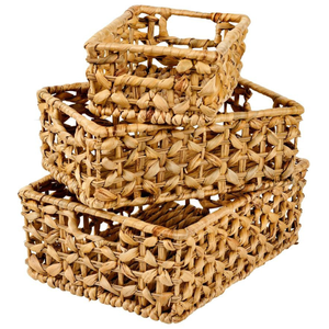 Cesta de almacenamiento de jacinto de agua artesanal sin asas para decoración del hogar con cesta tejida a mano de diseño elegante - Product Image 2