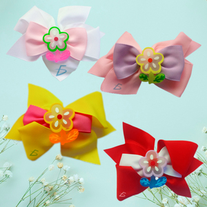 Fiocchi per capelli con clip, accessori per acconciature, abbinabili a dettagli floreali in acrilico in 4 colori trendy - Product Image 6