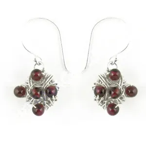Vintage <b>Silver</b> Plated Garnet Flower Hoop Earrings for <b>Women</b> 925 <b>Silver</b> Jewelry Claw Setting Trendy Gift - Product Image 1