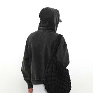 Logo personnalisé 100% coton automne rétro lavé perlé vierge hommes écologique brodé goutte épaule pull à capuche - Product Image 4