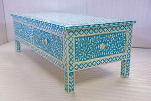 Région d'incrustation d'os tradition artisanale armoire de table personnalisée et florale table noire en incrustation d'os meubles de salon d'Inde - Product Image 2